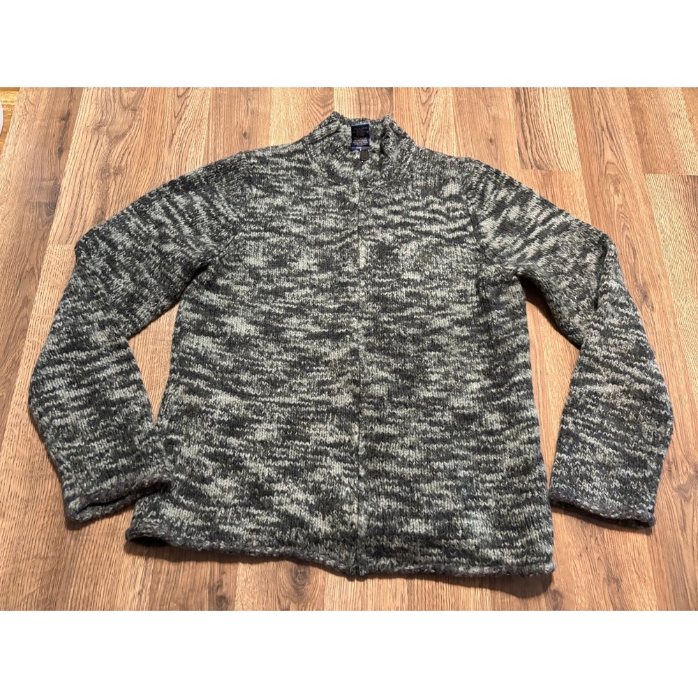 High Sierra Full Zip Sweater Mens L Gray Marled Chunky Knit Wool Blend Excellent